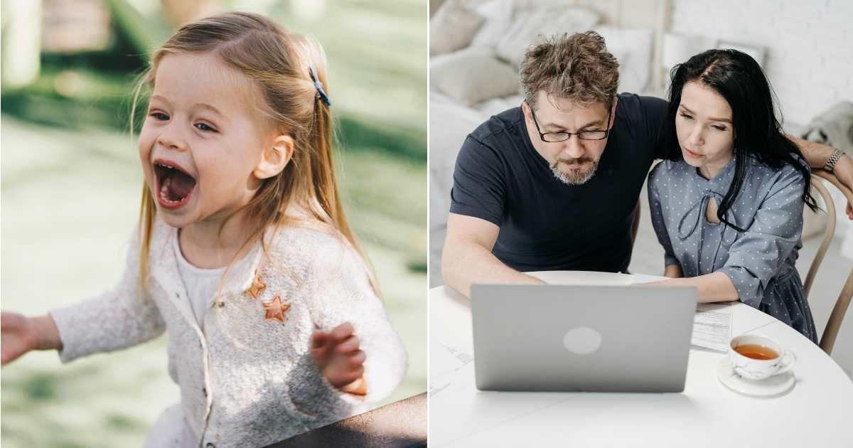 (L) Little girl outdoors looking at something and screaming. (Representative Cover Image Source: Getty Images | Smile); (R) Concerned couple looking at something worrisome on laptop. (Representative Cover Image Source: Pexels | Pavel Danilyuk)