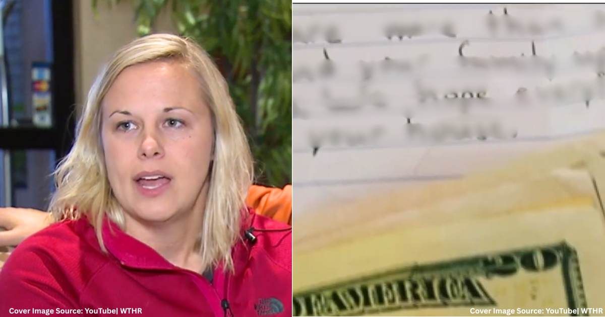 (L) Randi Amt speaks in interview. (Cover Image Source: YouTube| WTHR), (R) Note and money left by mom's door. (Cover Image Source: YouTube| WTHR)
