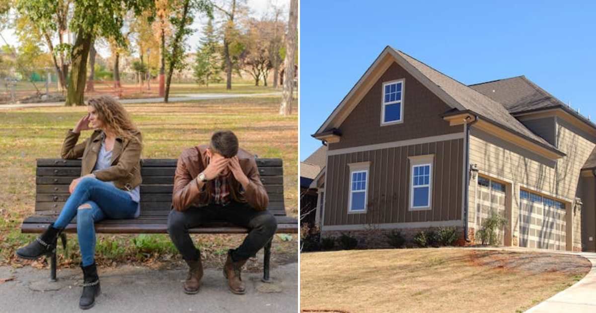 (L) Couple looking upset with each other. (R) A house. Representative Cover Image Source: Pexels | Vera Arsic; Pixabay