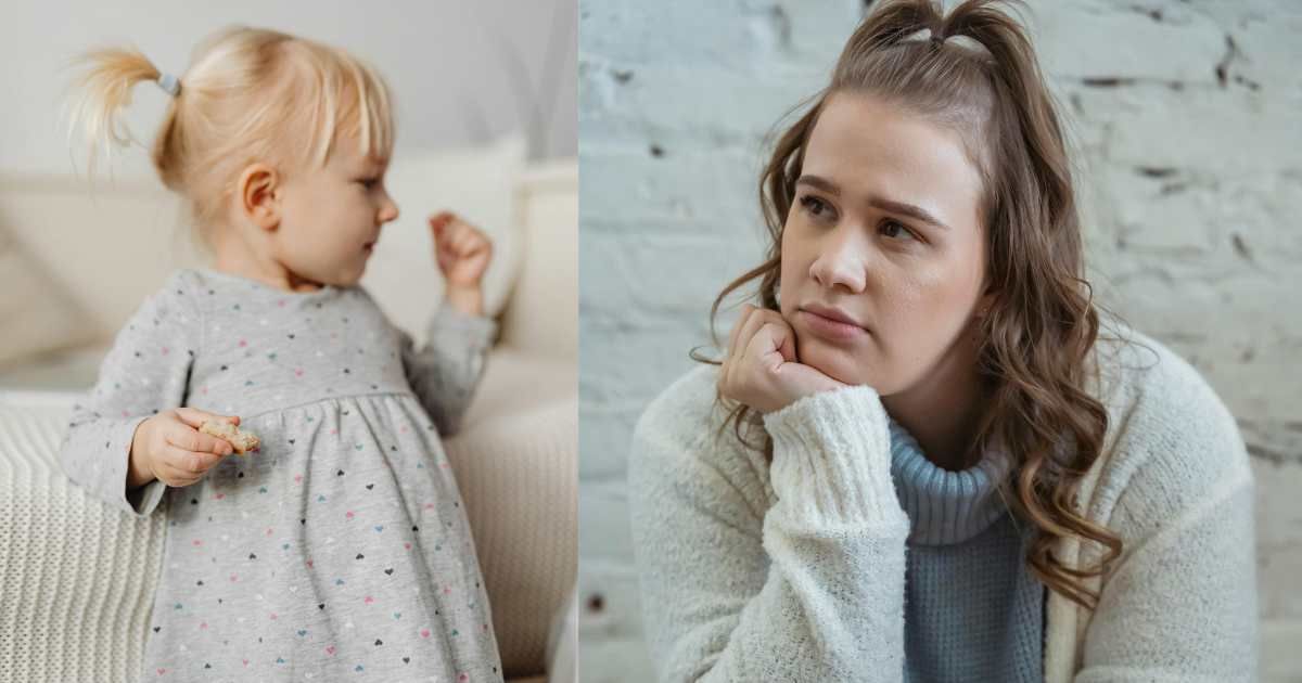 (L) Toddler making hand gestures while eating. (Representative Cover Image Source: Pexels| Karola G), (R) Woman in deep thought, confused. (Representative Cover Image Source: Pexels| Keira Burton)