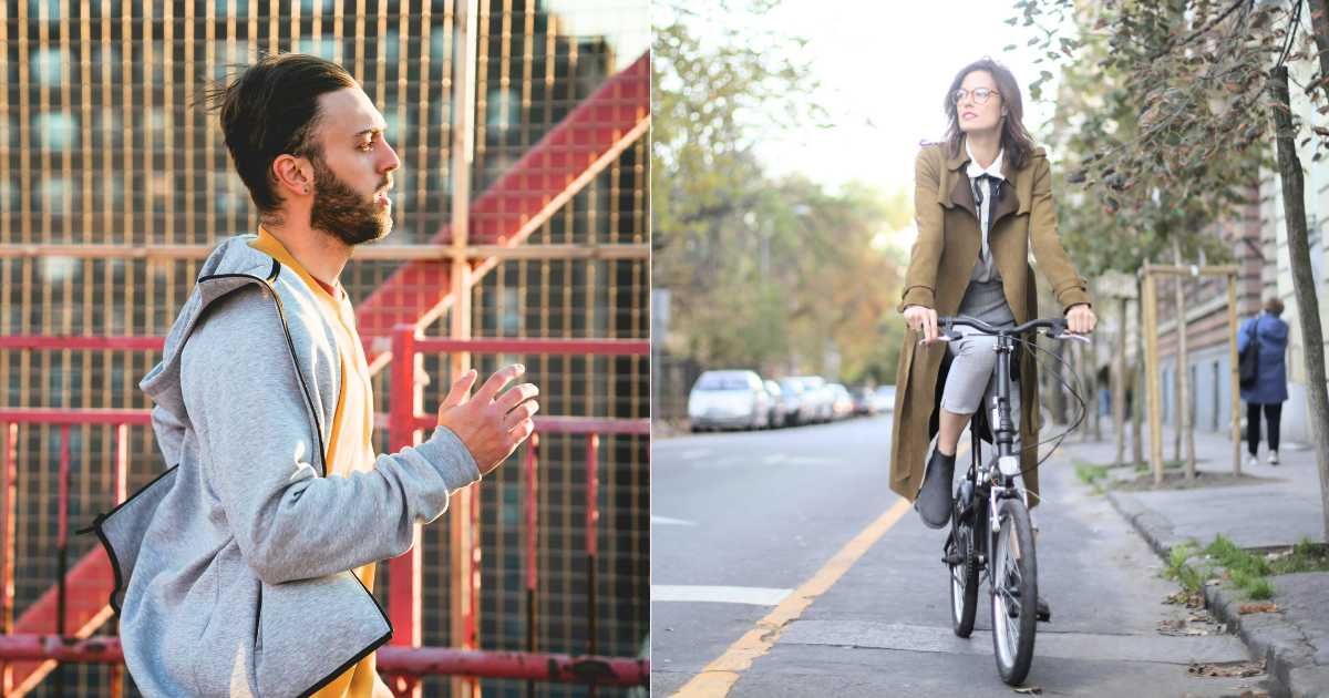 (L) Man focused on run. (Representative Cover Image Source: Pexels| Mary Taylor), (R) Woman looking intently while biking. (Representative Cover Image Source: Pexels| Andrea Piacquadio)