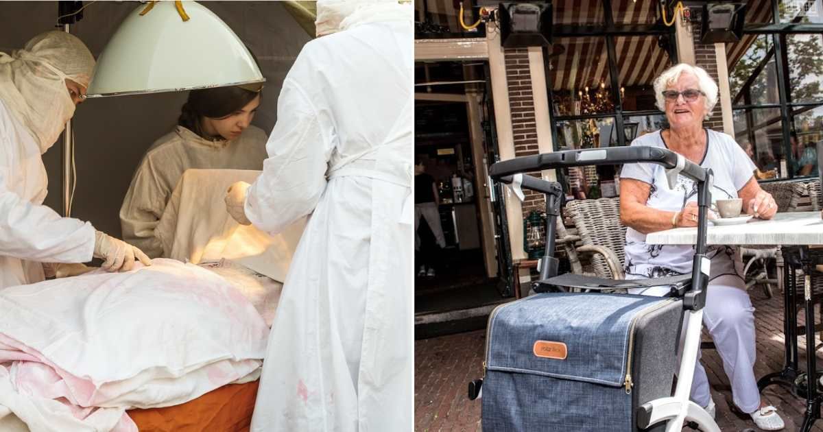 (L) Doctors performing surgery on a patient. (R) Old woman sitting outside. Representative Cover Image Source: Getty Images | Vadim Orlov; Pexels | Rollz International