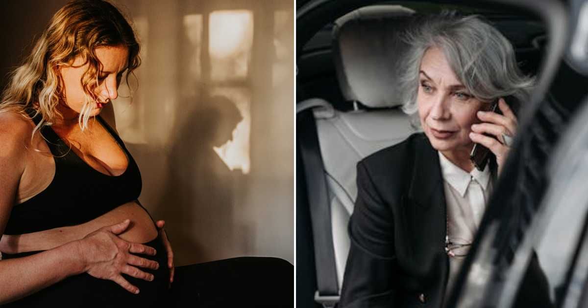 (L) A pregnant woman holding onto her belly. (R) An old woman in a car. Representative Cover Image Source: Getty Images | Catherine Falls Commercial; Pexels | Pavel Danilyuk