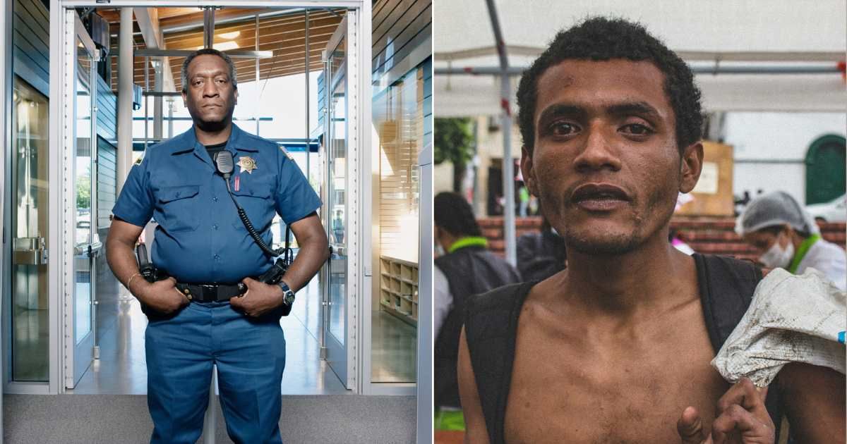 (L) Officer staring intently at suspect. (Representative Cover Image Source: Getty Images| Anderson Ross Photography Inc), (R) Suspicious man looking around while roaming on streets. (Representative Cover Image Source: Unsplash| Juan Diego Rojas)