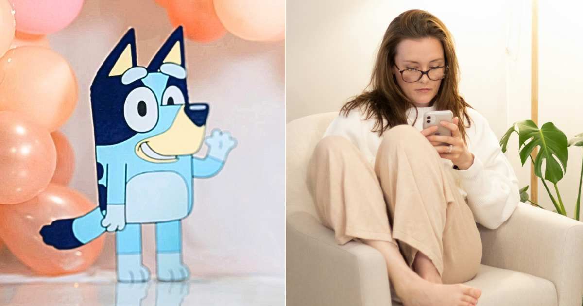 (L) Bluey toy from popular kids show. (Representative Cover Image Source: Pexels| eduardo 199o9), (R) Woman looking intently at phone. (Representative Cover Image Source: Pexels| Gabrielle Henderson)