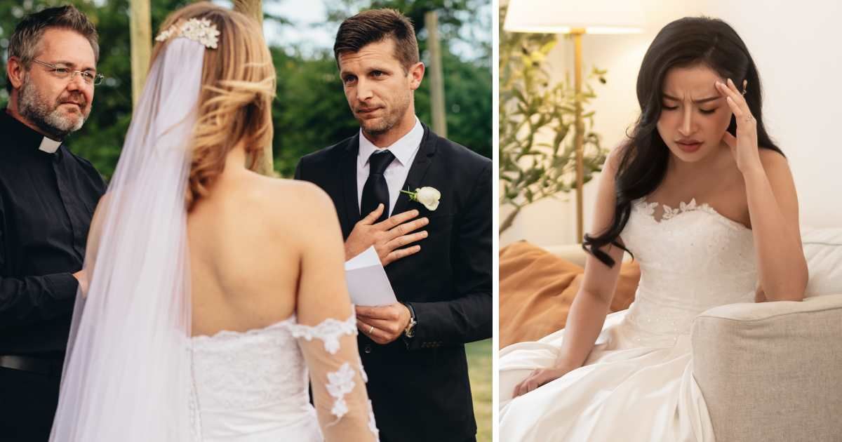 Image source:
left: Groom reading vows at his wedding - stock photo
right: Bride crying on wedding day 
Getty Images | jacoblund & tonefotografia