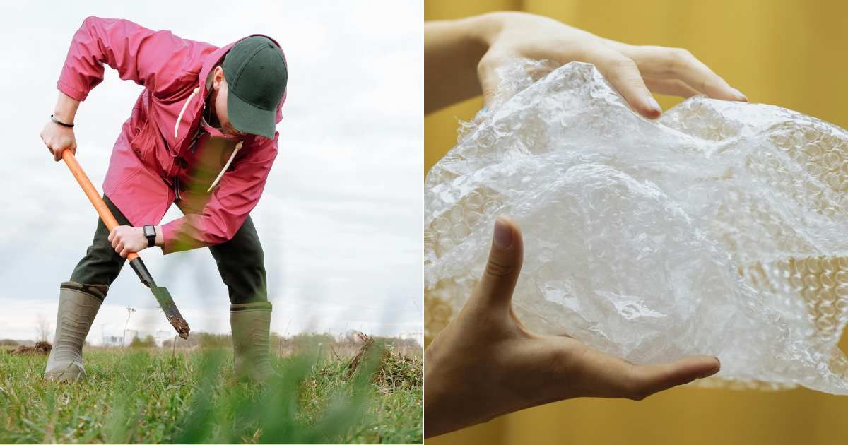 (L) Man focused on digging in yard. (Representative Cover Image Source: Pexels| Thirdman), (R) Person holding plastic package. (Representative Cover Image Source: Pexels| Ron Lach)