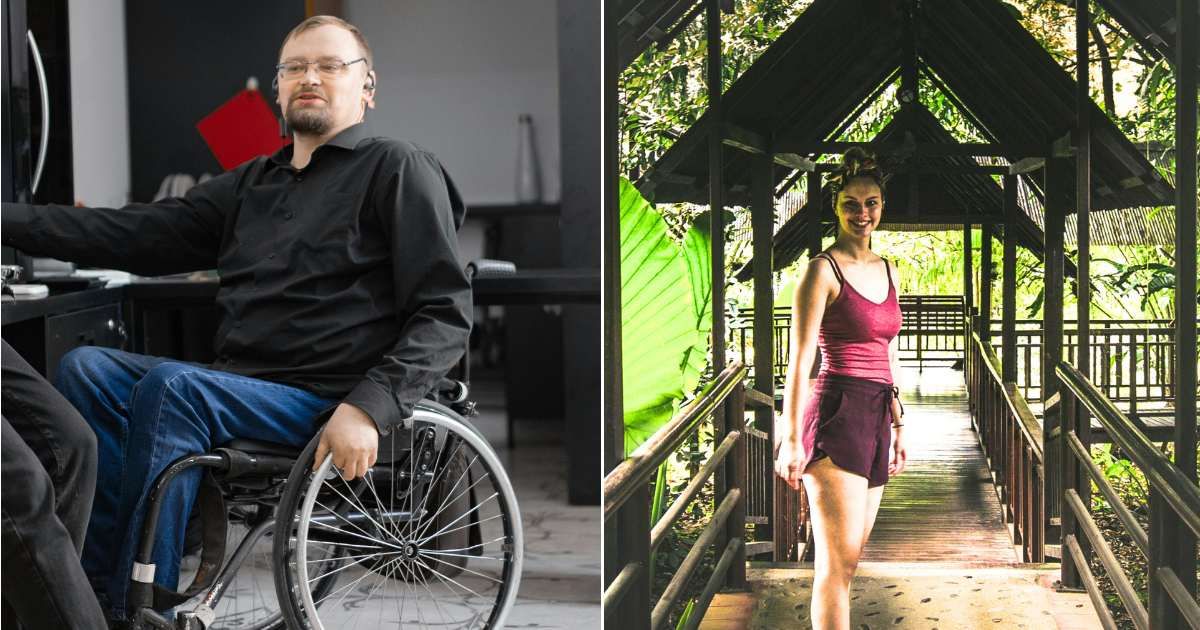 (L) Man in wheelchair speaks contently. (Representative Cover Image Source: Pexels|Mikhail Nilov), (R) Woman welcoming guests at house entrance. (Representative Cover Image| Pexels| Basamasseus)