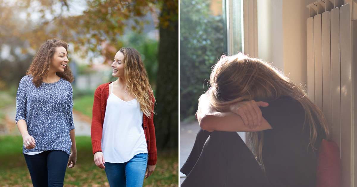 (L) Two women walking in a park. (R) Woman looking upset. Representative Cover Image Source: Getty Images | Dougal Waters; Kathrin Ziegler