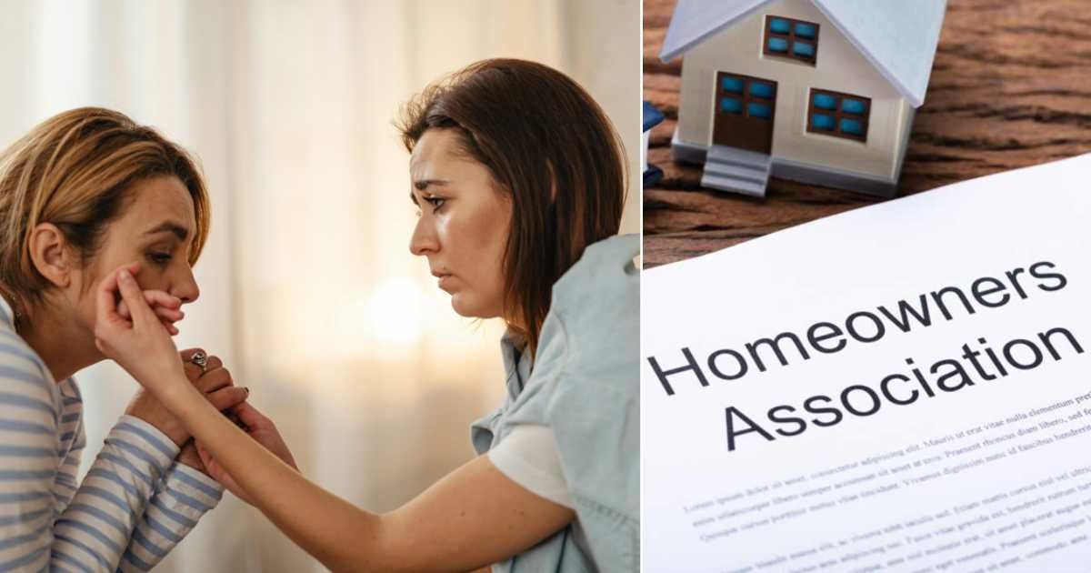 (L) Two grieving sisters. (Representative Cover Image Source: Pexels | Karolina Grabowska www.kaboompics.com) (R) An HOA document. (Representative Cover Image Source: Getty | AndreyPopov)