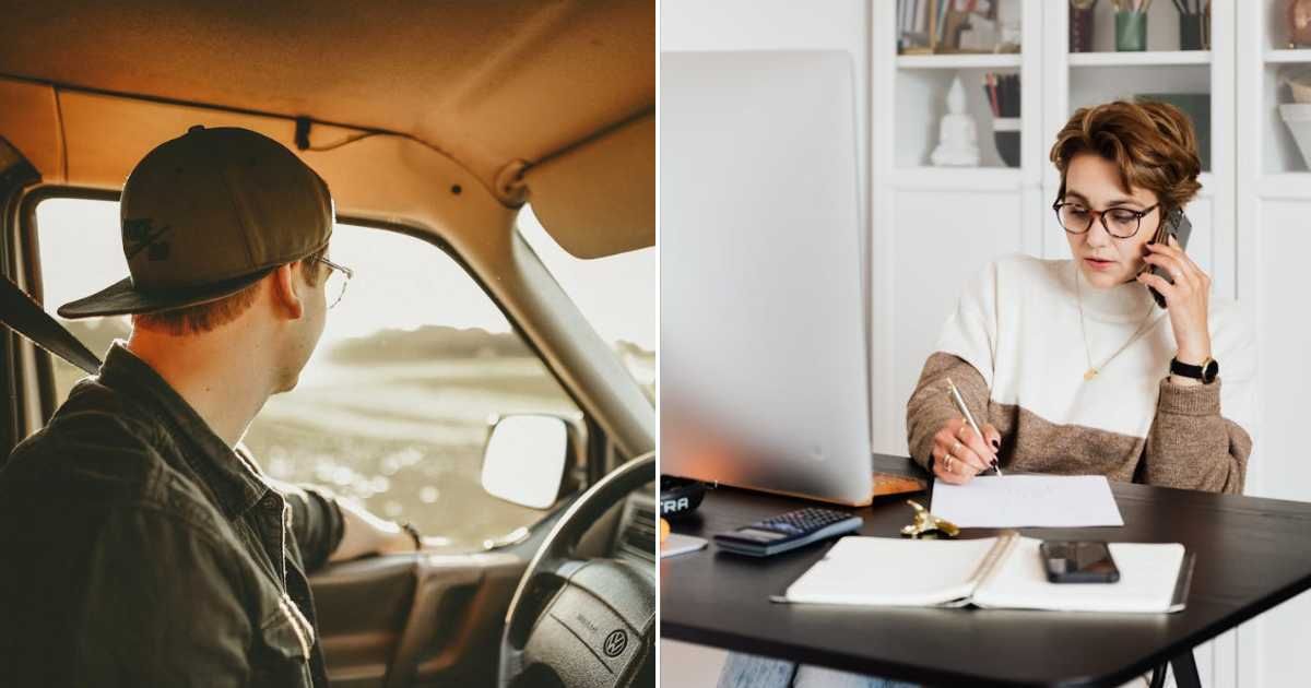 (L) Man driving a truck. (R) Woman talking to someone on the phone. Representative Cover Image Source: Pexels | Tobi; Karola G