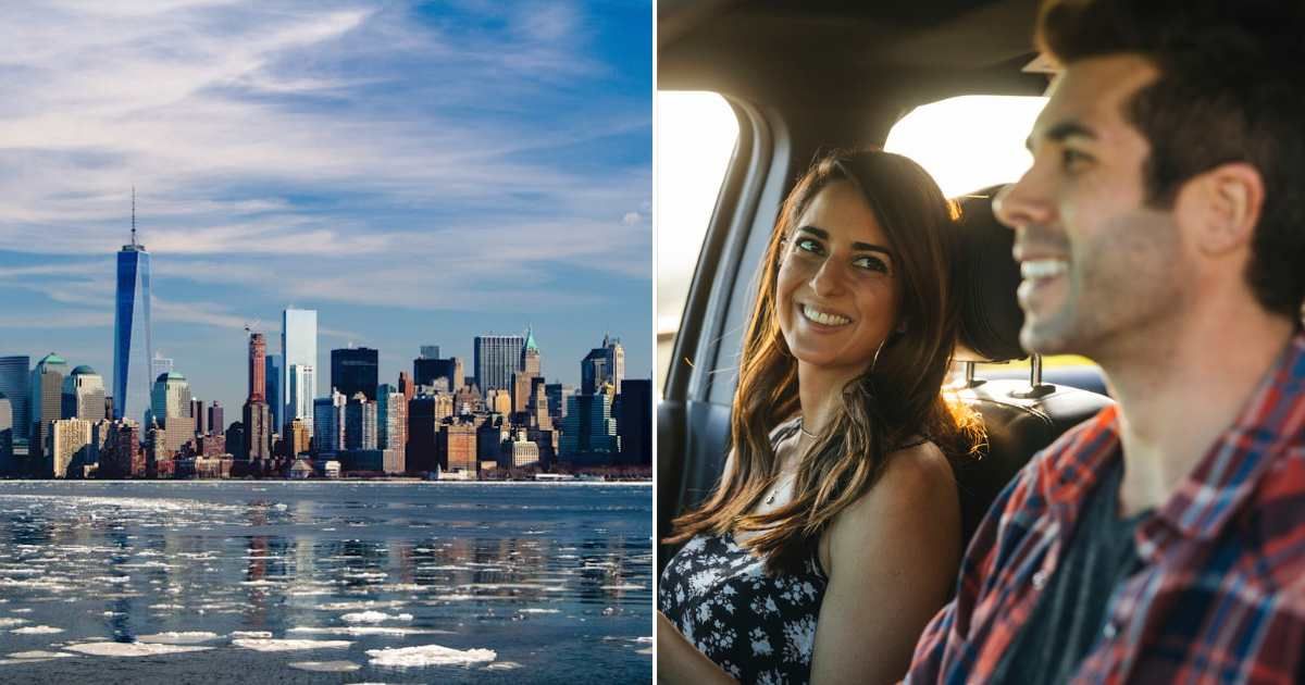 (L) A row of skyscrapers. (R) A couple inside a car. Representative Cover Image Source: Pexels | Pixabay; Getty Images | The Good Brigade