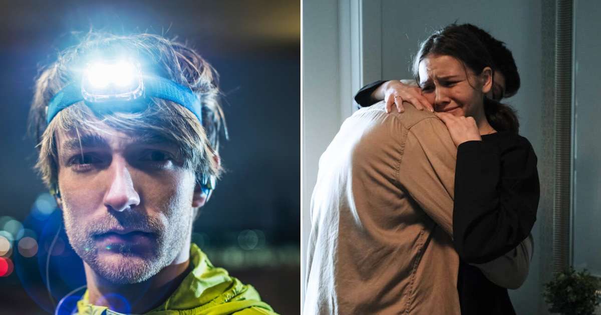 (L) Man wearing a headlamp. (R) Two people hugging each other. Representative Cover Image Source: Getty Images | Bernhard Lang; Pexels | cottonbro studio
