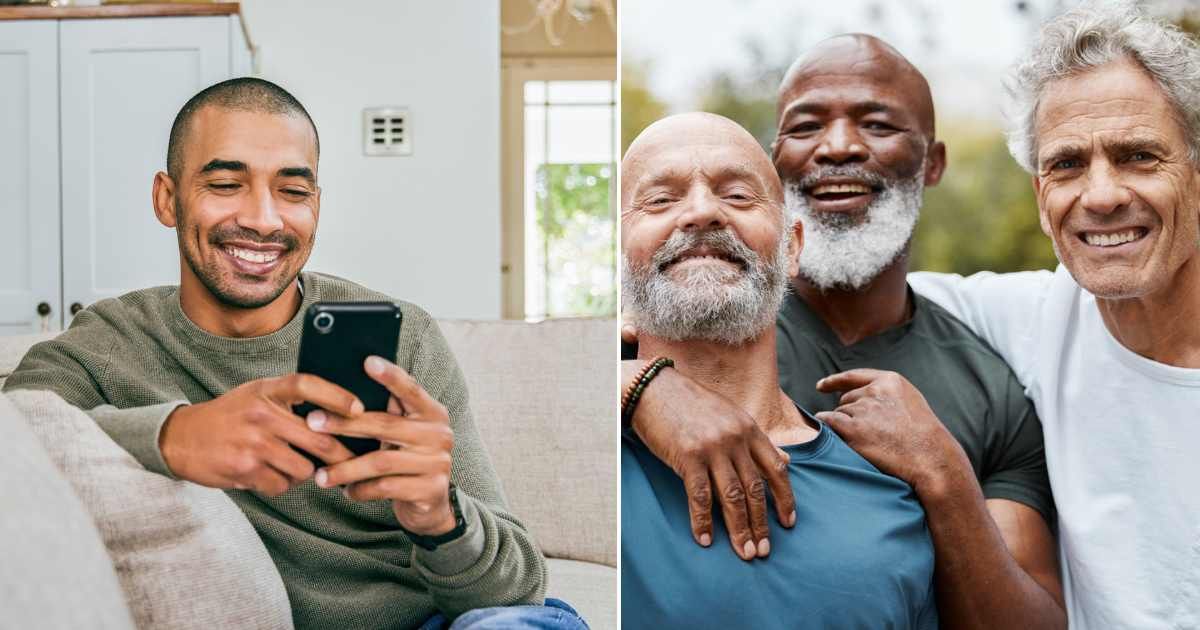 (L) An image of a young man using his smartphone. Representative Cover Image Source: Getty Images | Moyo Studio  (R) A group of Senior men at the park together. Representative Cover Image Source: Getty Images | PeopleImages 