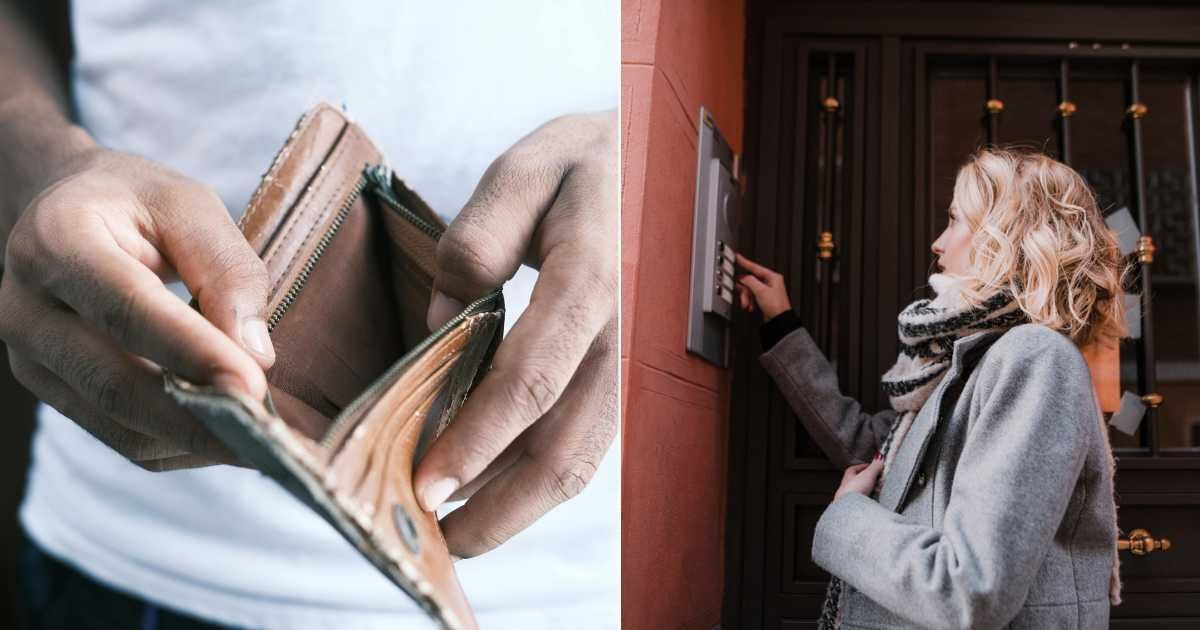 (L)  Man holding wallet. Representative Cover Image Source: Pexels | Towfiqu barbhuiya  (R)  A woman ringing an apartment doorbell. Representative Cover Image Source:  Getty Images | MarioGuti