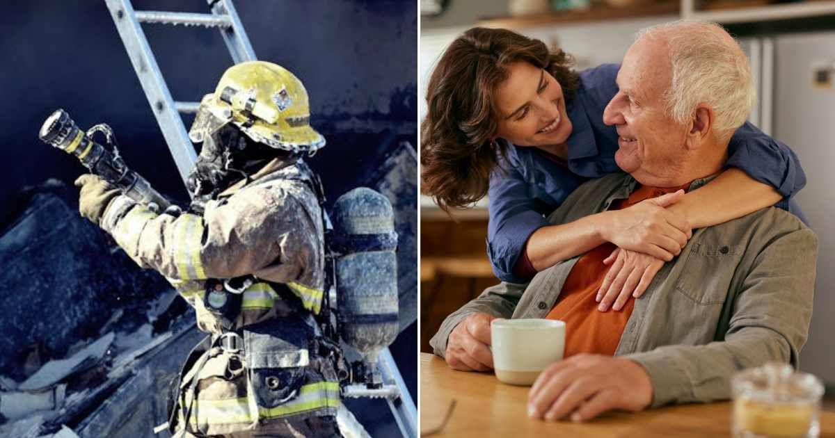(L) Firefighter on duty. (R) Dad and daughter talking to each other. Representative Cover Image Source: Pexels | Tim Eiden; Getty Images | Ridofranz