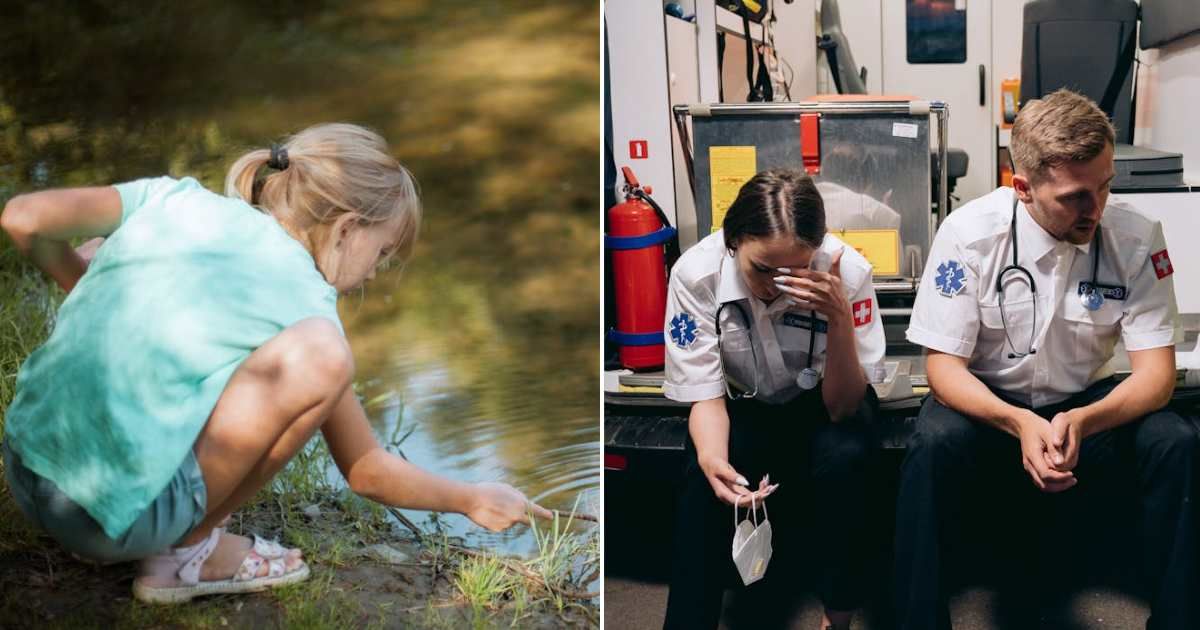 (L) Girl near a creek. (R) First responders on their way to help someone. Representative Cover Image Source: Pexels | Rainer Eck; Mikhail Nilov