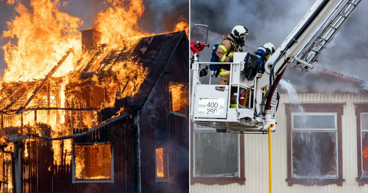 (L) House on fire. (R) Firefighters on ladder. (Representative Cover Image Source: Pexels | (L) Jani Kantokoski, (R) Gylfi Gylfason)