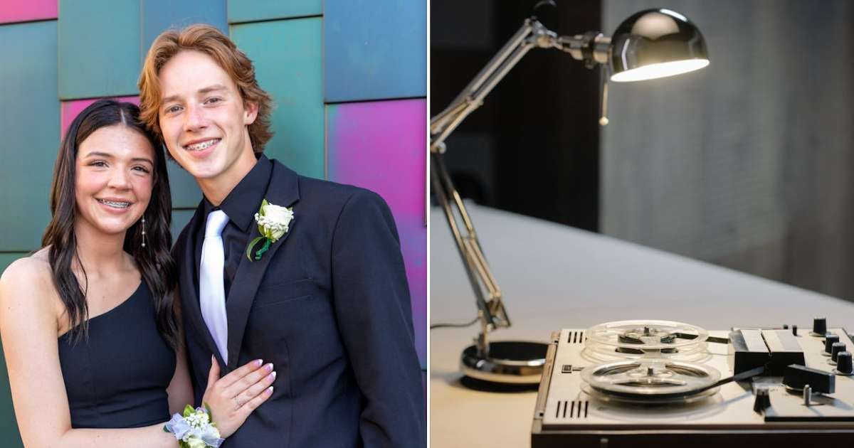 (L) Couple dressed for prom. (R) An old tape recorder. Representative Cover Image Source: Pexels | Stephen Fuller; cottonbro studio
