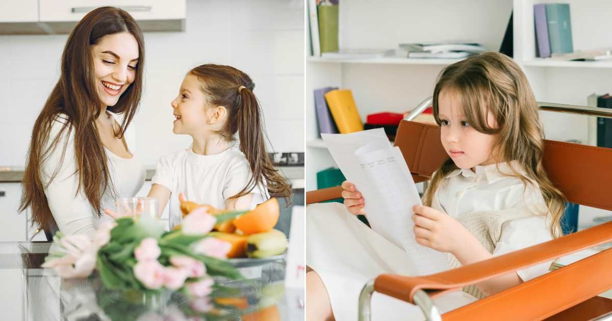 (L) Mom speaking to daughter in kitchen. (R) Little girl engrossed in reading something on paper. (Representative Cover Image Source: Pexels| L - Gustavo Fring, R - Mikalil Nilov)