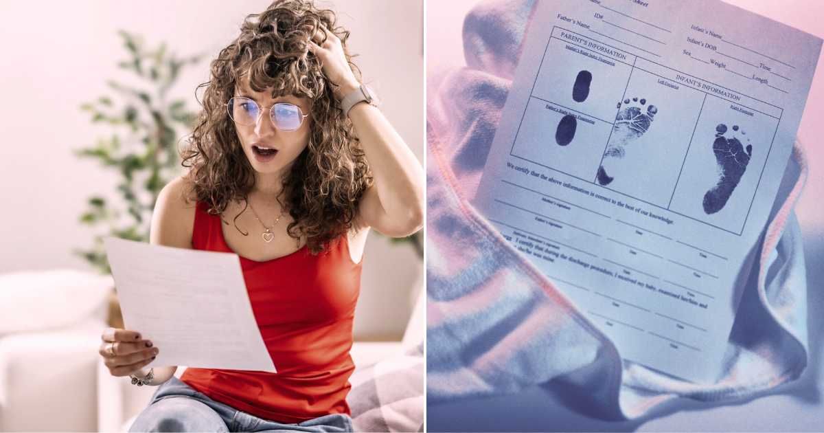 (L)   A woman reading a paper, looking confused. Representative Cover Image Source: Getty Images | SimpleImages (R) Image of birth-related document. Representative Cover Image Source: Getty Images | Comstock