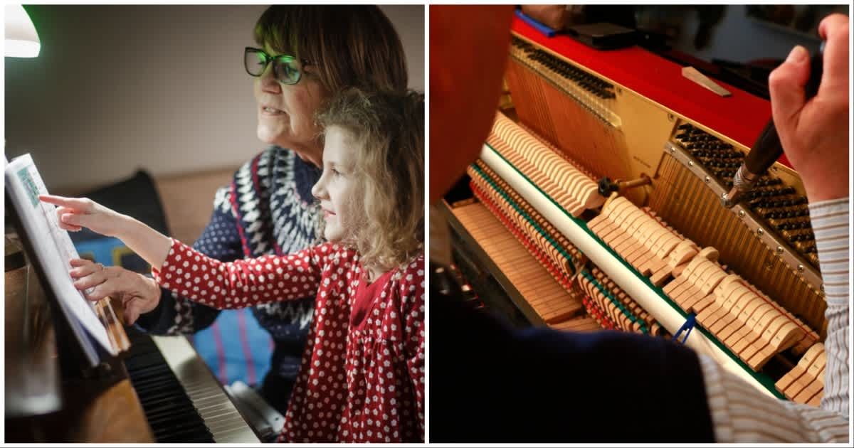 (L ) A grandmother playing piano with her  granddaughter; (R) A man restoring a piano (Representative Cover Source: Getty Images | Photo by (L) Annie Otzen ; (R) Owen Franken)