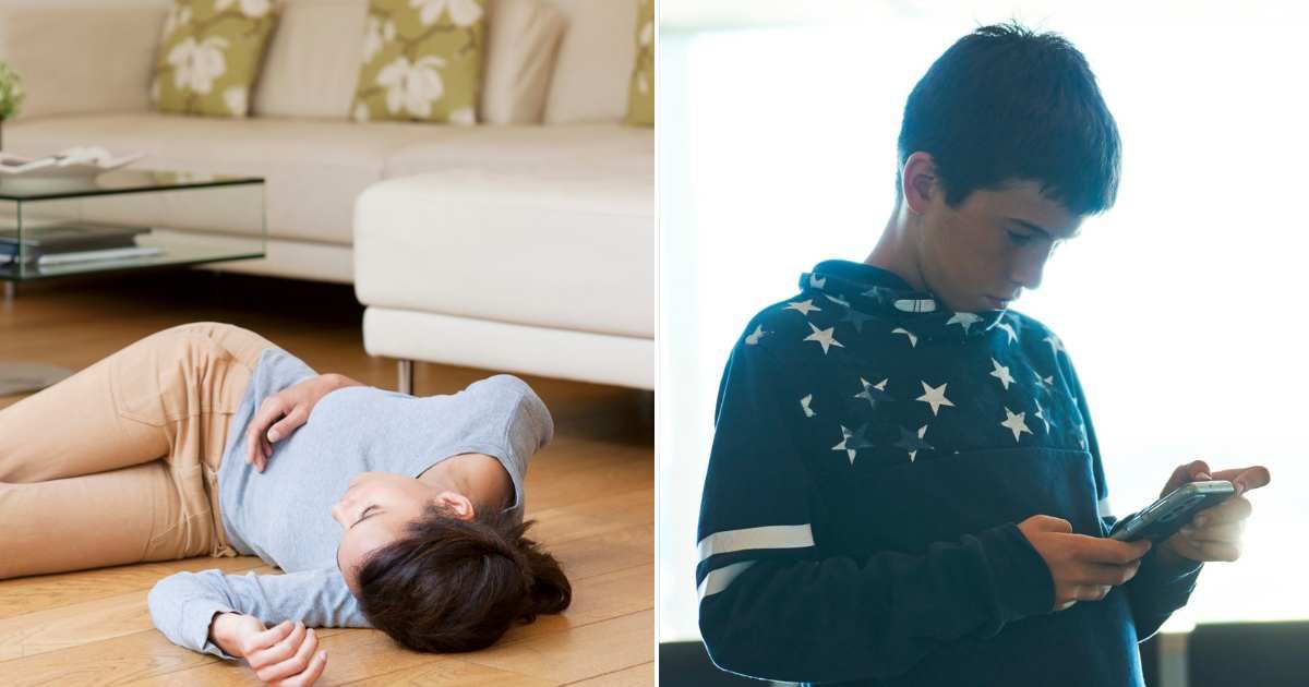 (L) Woman lying on the floor. (R) Boy making a call. Representative Cover Image Source: Getty Images | Science Photo Library; Aire Images