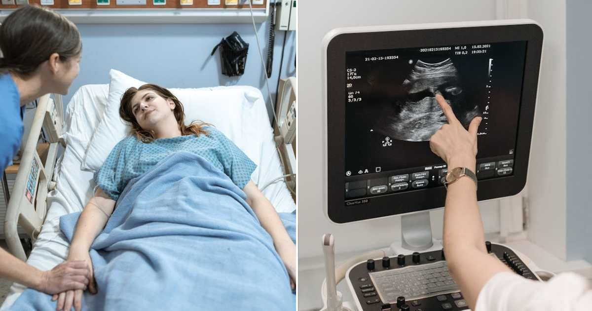 (L) Medical professional talking to woman on hospital bed. (R) Person pointing at an ultrasound scan. Representative Cover Image Source: Pexels | RDNE Stock project; Pavel Danilyuk