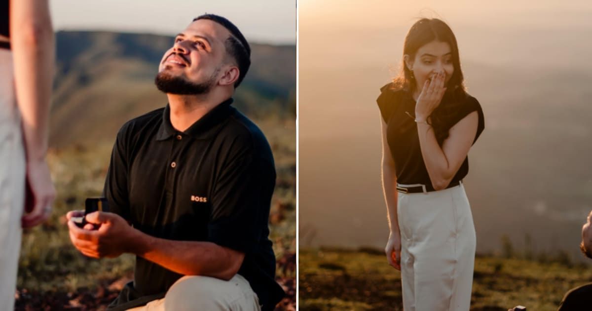 (L)  A man proposing to a woman (R)  A Young woman reacting with hand over mouth. Representative Cover Image Source: Pexels | Vinicius Quaresma