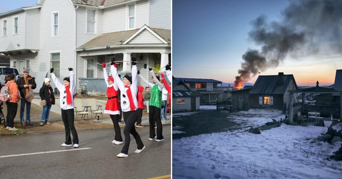 (L) People at a Christmas parade. (R) A structure on fire. Representative Cover Image Source: Pexels | Keith Cassill; Simon Berger