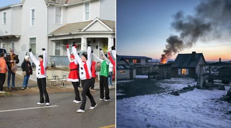 Auto body shop staff saw 'Santa' rush in to put out blazing fire. When they learned who was in the suit, they started cheering