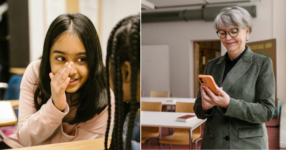 (L) Talkative child distracting students in classroom. (R) Teacher using her phone before class can begin. (Representative Cover Image Source: L - Pexels| RDNE Stock Project, R - Getty Images| Willie B. Thomas)