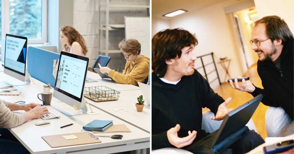 (L) Co-workers working at office table. Representative Cover Image Source: Pexels | Fauxels (R) Two co-workers chatting. Representative Cover Image Source: Getty | stock photo