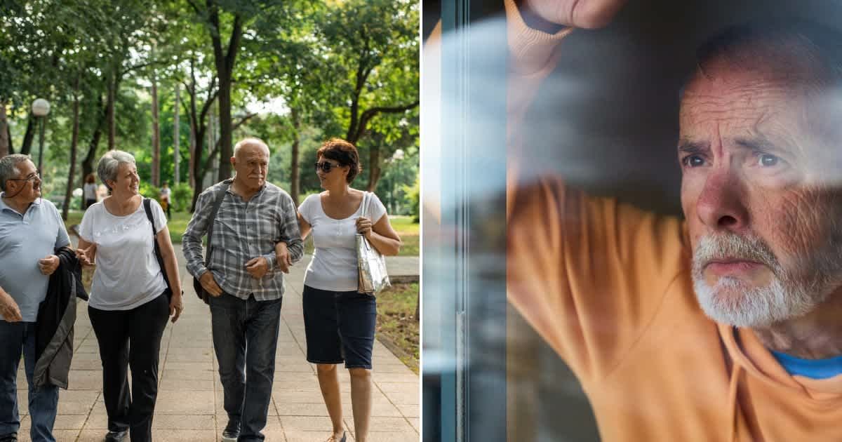 (L)  A group of old people walking.    Representative Cover Image Source: Getty Images |  freemixer (R) An old man looking through a window with a worried expression. Representative Cover Image Source: Getty Images | alvaro gonzalez