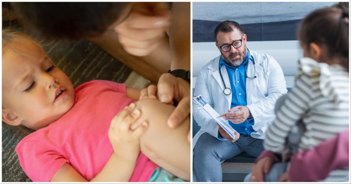 (L ) A kid crying due to knee pain ; (R) A doctor speaking to a toddler's parent (Representative Cover Source: Getty Images | Photo by (L) globalmoments ; (R) Halfpoint Images)