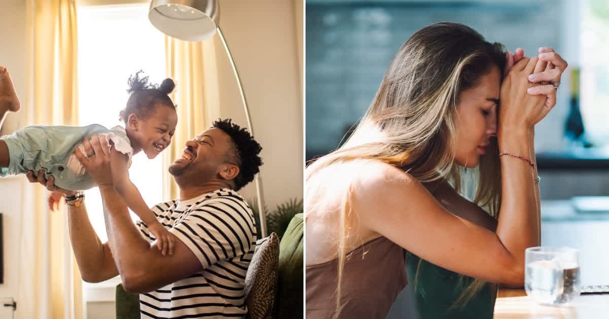(L) A man with a toddler. Representative Cover Image Source: Getty Images | MoMo Production (R) A woman looking tense.  Representative Cover Image Source: Getty Images | Olga Rolenko