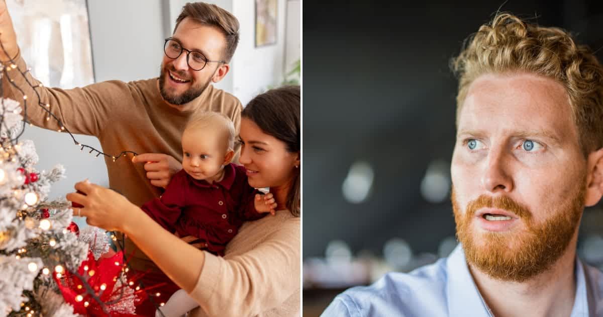 (L) A family is decorating a Christmas tree together. Representative Cover Image Source: Getty Images | vladans (R)  A man looking shocked. Representative Cover Image Source: Getty Images | DjelicS