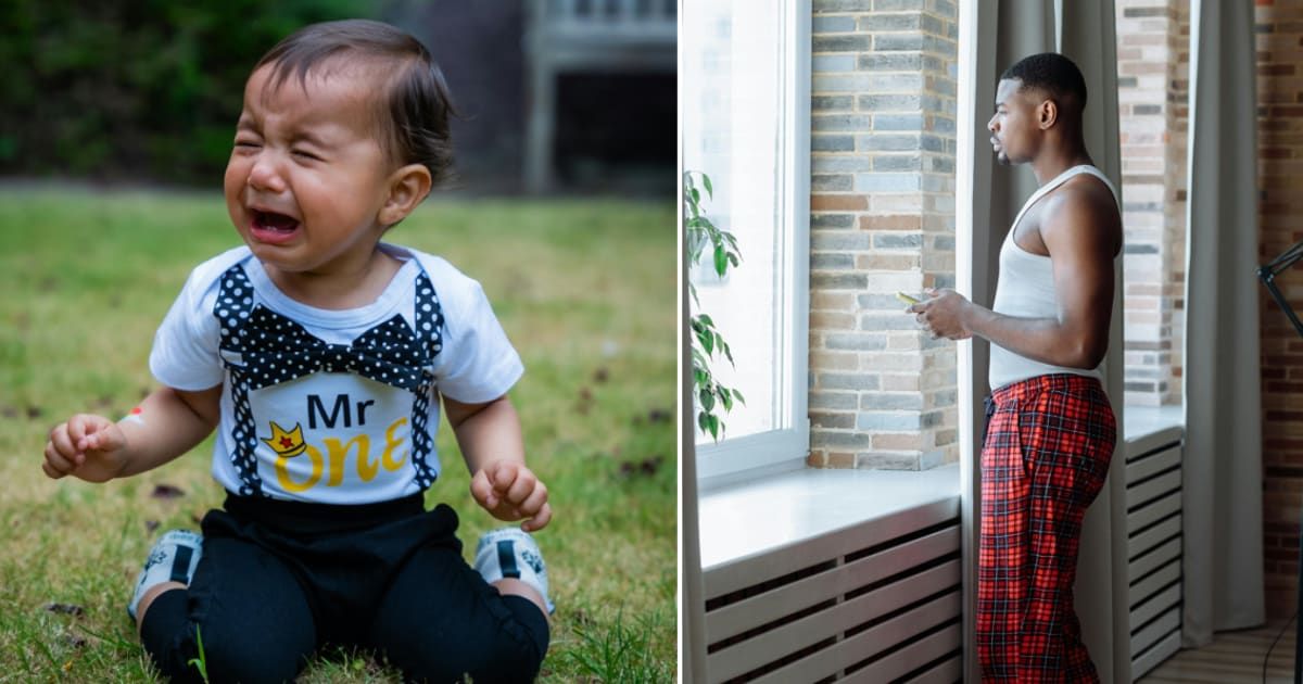 (L) Crying boy on grass (R) Man looking outside the window (Representative Cover Image Source: Pexels | (L) Teja J; (R): Thirdman)