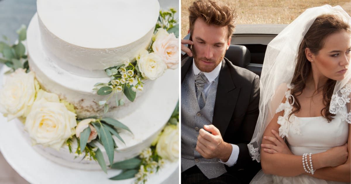 (L) A wedding cake; (R) A couple arguing (Representative Image Source: GettyImages | Photo by (L) cunfek; (R) Chev Wilkinson)