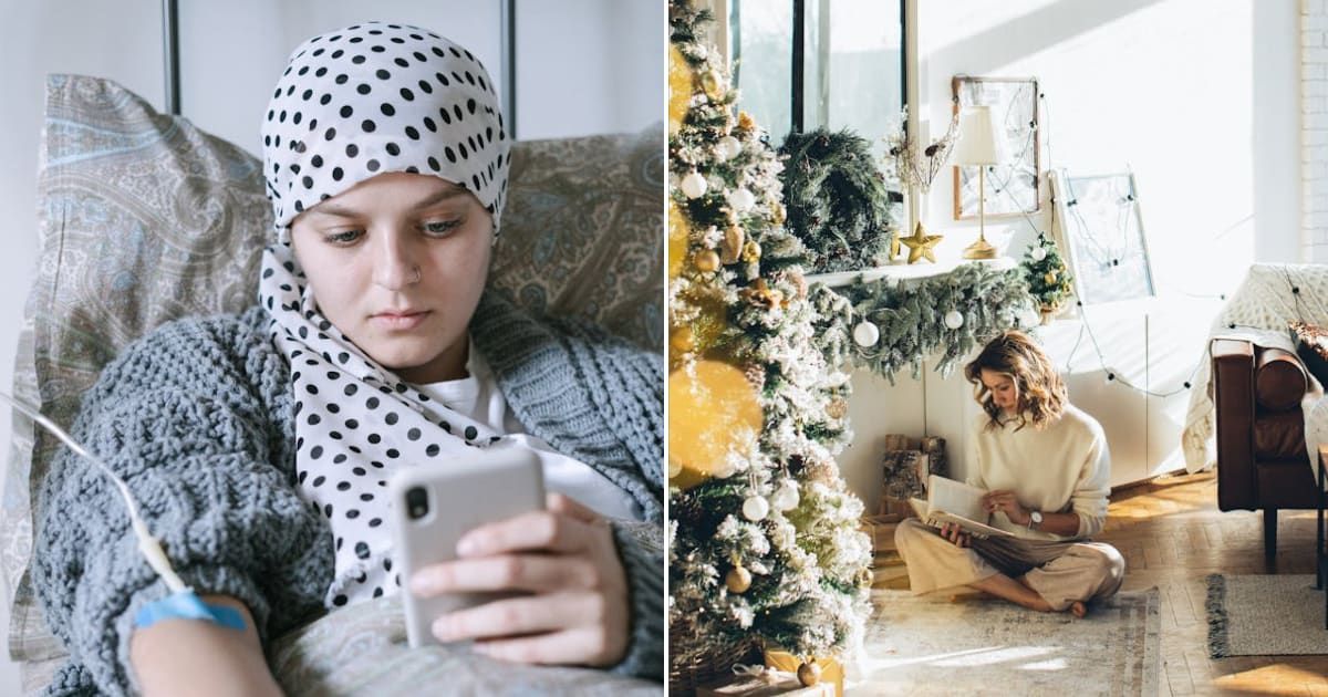 (L) Woman at a hospital. (R) Woman reading Christmas cards. Representative Cover Image Source: Pexels | Ivan S; Elina Fairytale