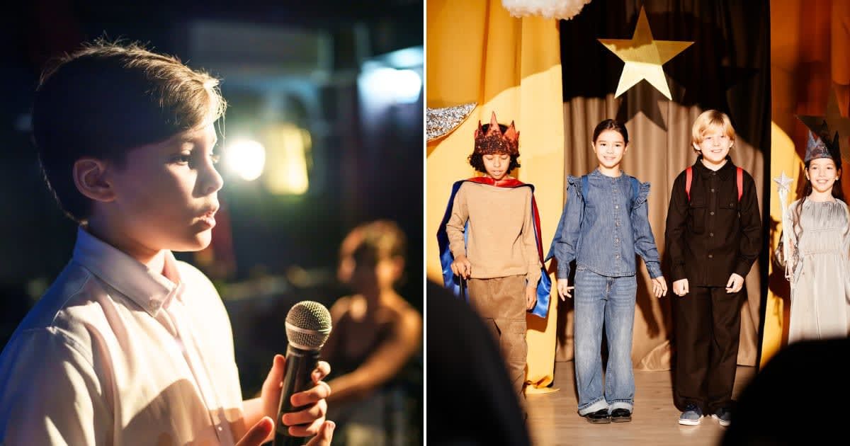 (L)   A boy speaking on stage. Representative Cover Image Source: Getty Images | ZeynepKaya (R) Children performing on stage. Representative Cover Image Source: Getty Images | SeventyFour