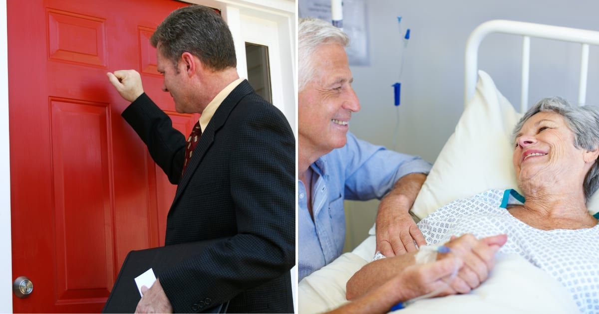 (L) A man knocking on door. (R) An old couple in hospital. (Representative Cover Image Source: Getty Images | (L) killerb10, (R) Goodboy picture company)
