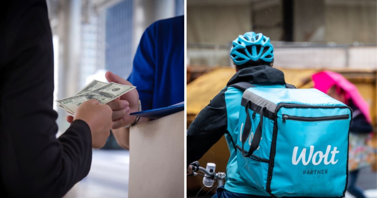 (L) Man giving money to a delivery boy; (R)  A Wolt rider (Cover Image source: GettyImages | Photo by (L)nopponpat; (R)Massimo Parisi)