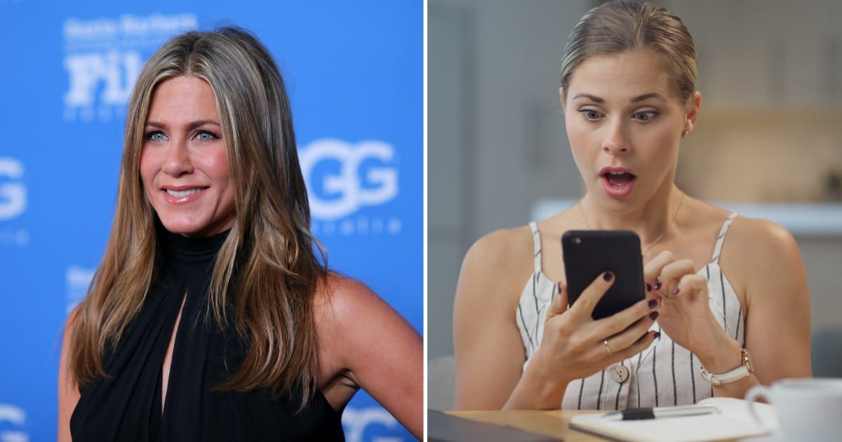 (L) Jennifer Aniston at event. (R) A shocked woman looking at her phone. (Representative Cover Image Source: Getty Images | (L) Mark Davis, (R) Sean Anthony Eddy)