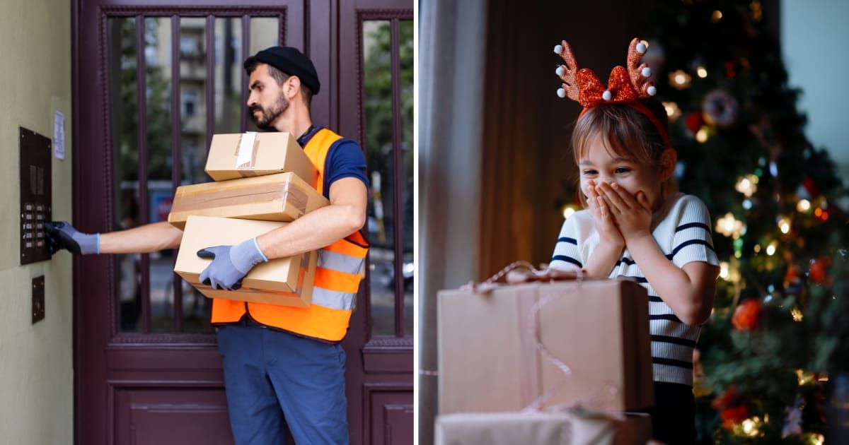 (L) A delivery man at the door. (R) A girl looking surprised with Christmas gift. (Representative Cover Image Source: Getty Images | (L) Luis Alvarez, (R) ozgurcankaya)