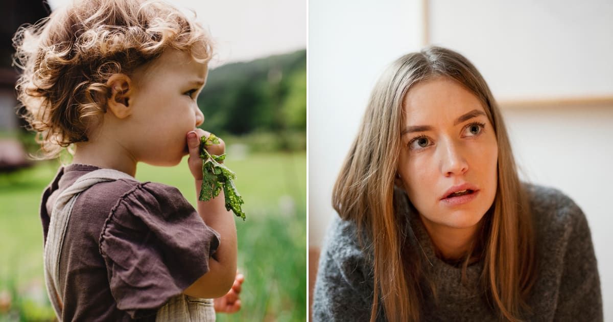 (L) Toddler biting into a vegetable. (R) Woman looking ahead with a surprised expression. Representative Cover Image Source: Getty Images | Halfpoint Images; Johner Images