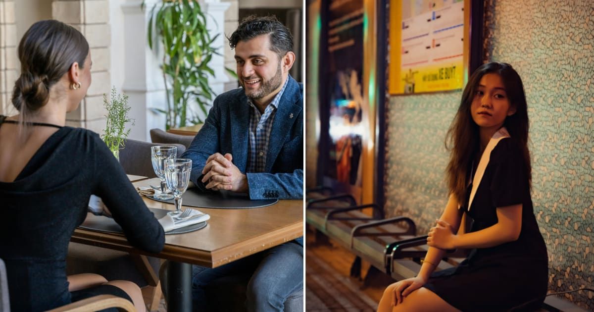 (L) Couple on date. (R) Woman waiting at a bus station. (Representative Cover Image Source: Pexels | (L) Mikhail Nilov, (R) 
Velik Ho)