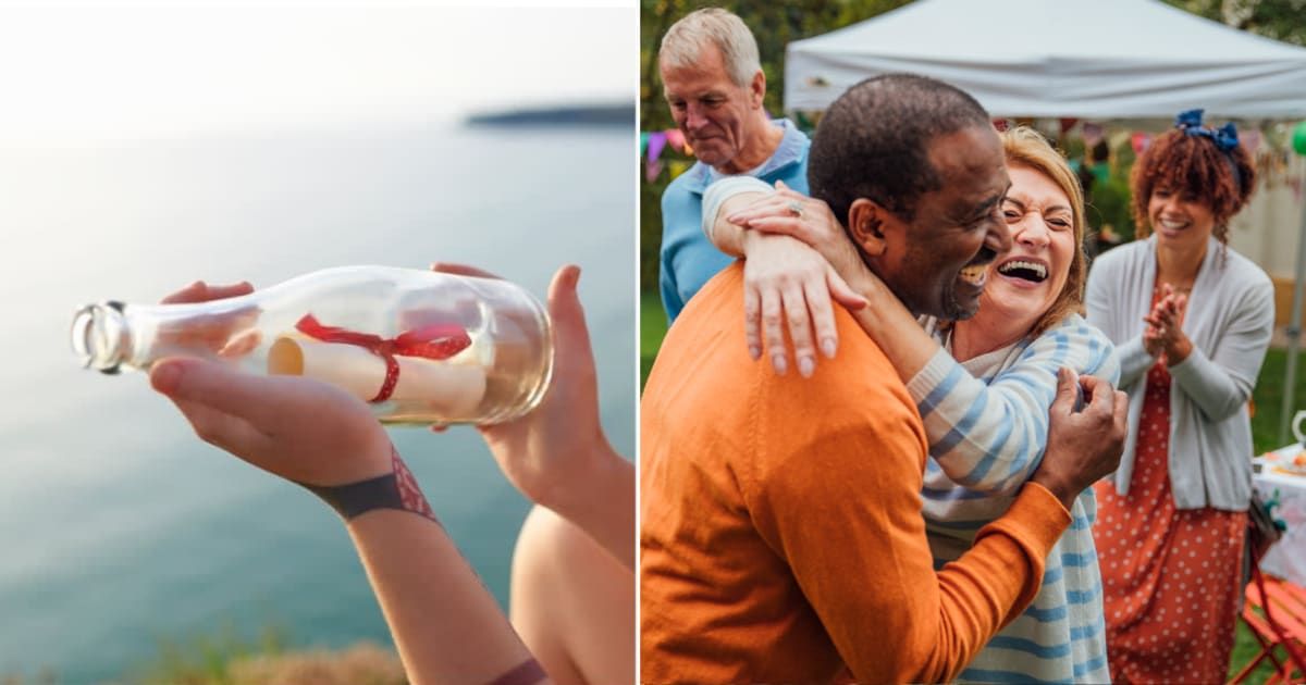 (L) Message in a bottle. (R) A family gathering. Representative Cover Image Source: Getty | (L) Dougal Waters; (R) SolStock