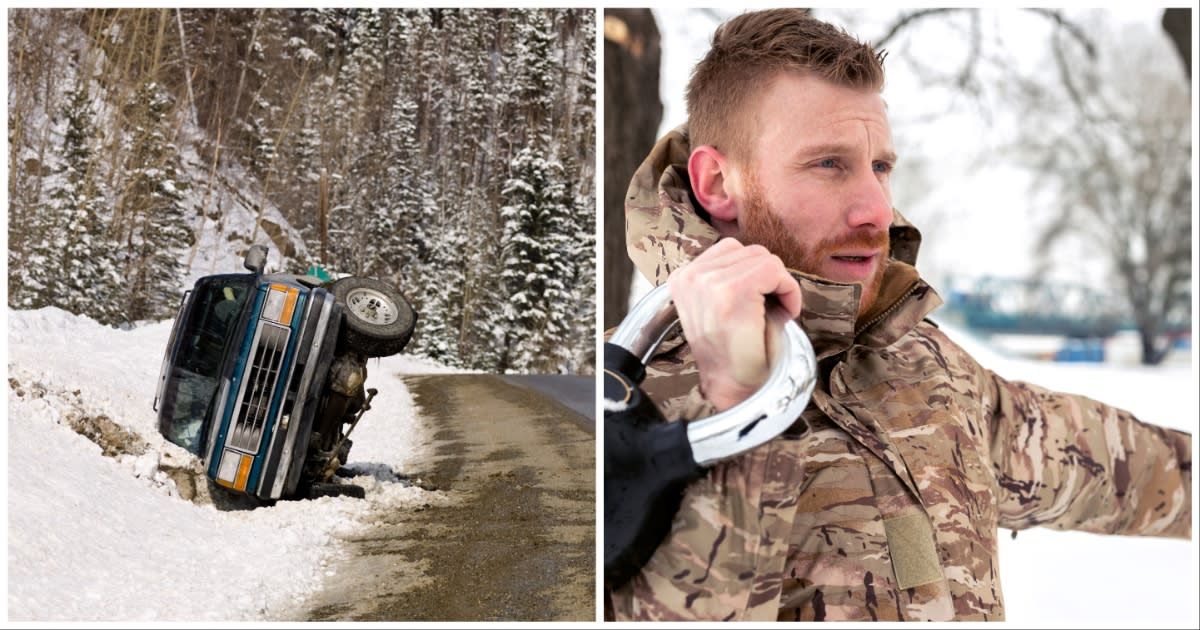 (L ) A car in the ditch ; (R) An army officer getting ready for a rescue mission (Representative Cover Source: Getty Images | Photo by (L) Keith Levit; (R) didesign021)
