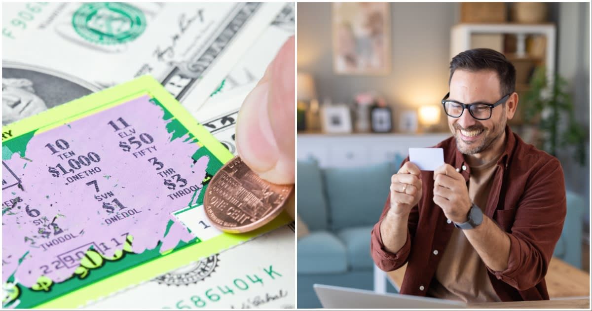 (L ) Winning lottery scratch card ; (R) A man grinning while holding a a lottery ticket (Representative Cover Source: Getty Images | Photo by (L) BanksPhotos; (R) Vladimir Vladimirov)